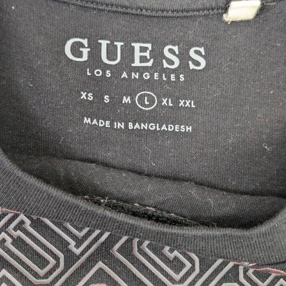 Guess Men’s Large Black Grey Signature Logo Short Sleeve T-Shirt Crewneck - Picture 5 of 5